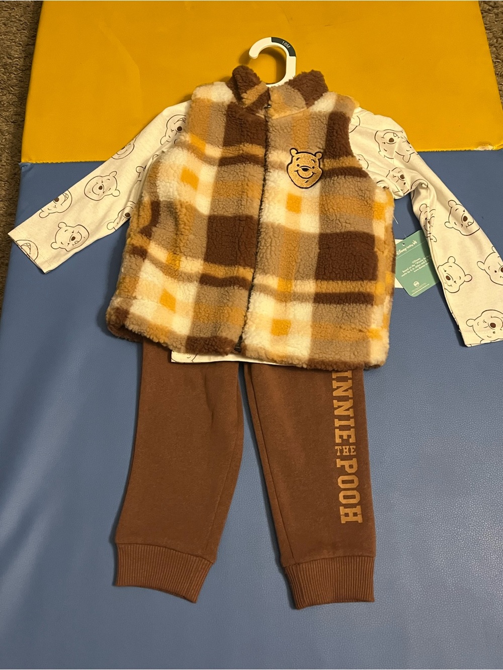 Carter's Plaid Sherpa Vest with Bear Face & White Bear Print Top 18M